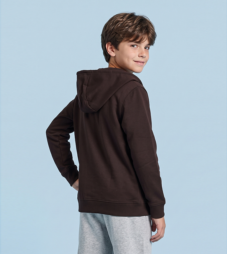 Solid Hooded Jacket with Zipper