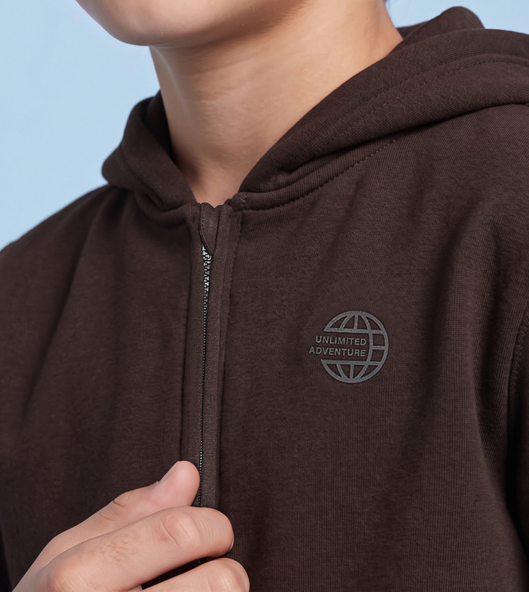 Solid Hooded Jacket with Zipper