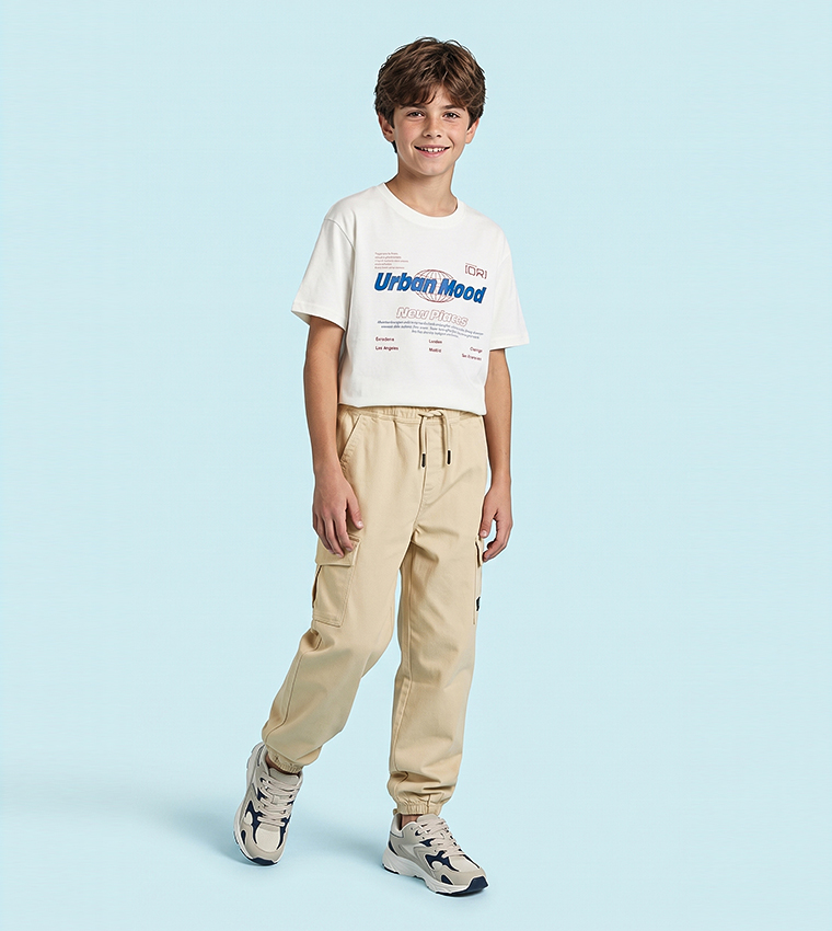 Solid Cargo Pants with Drawstring Waist