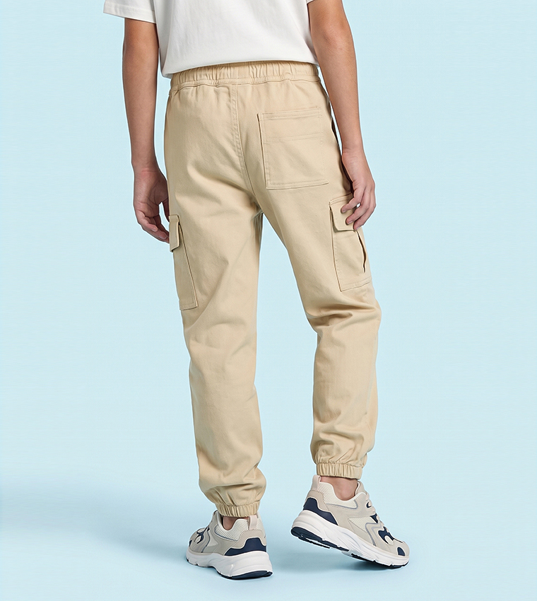 Solid Cargo Pants with Drawstring Waist