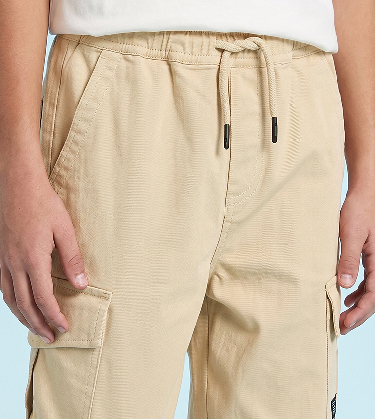 Solid Cargo Pants with Drawstring Waist