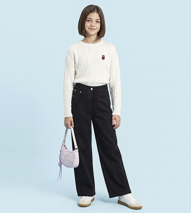 Solid Wide Leg Jeans with Button Closure