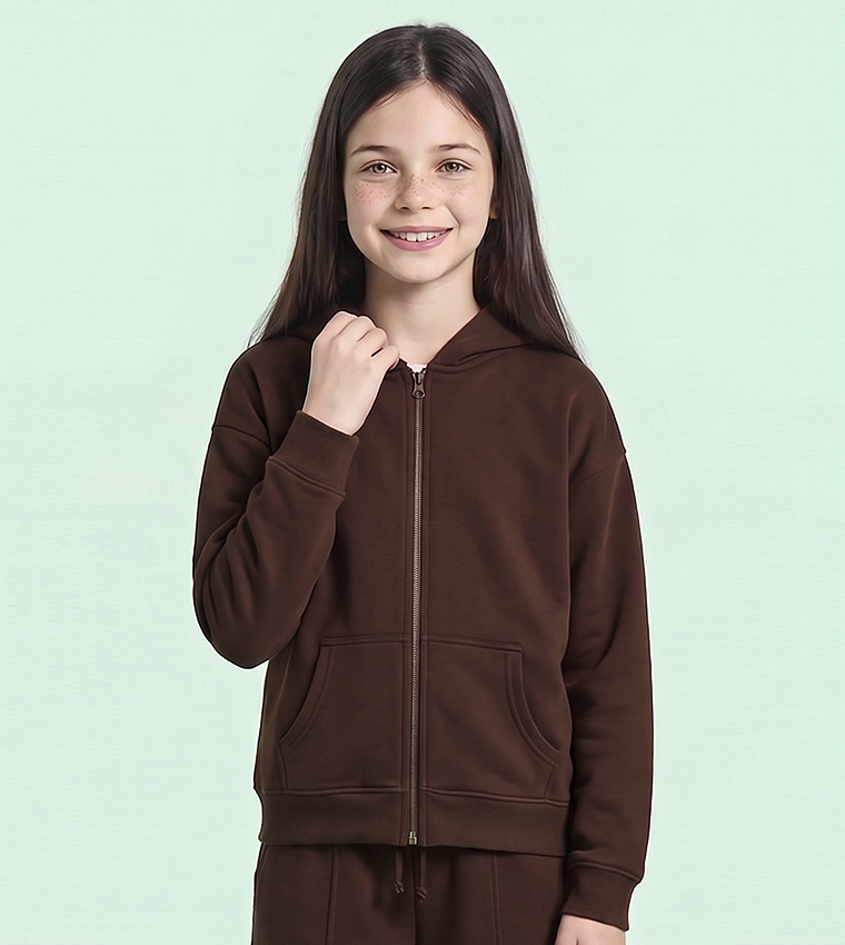 Solid Hooded Jacket with Zipper