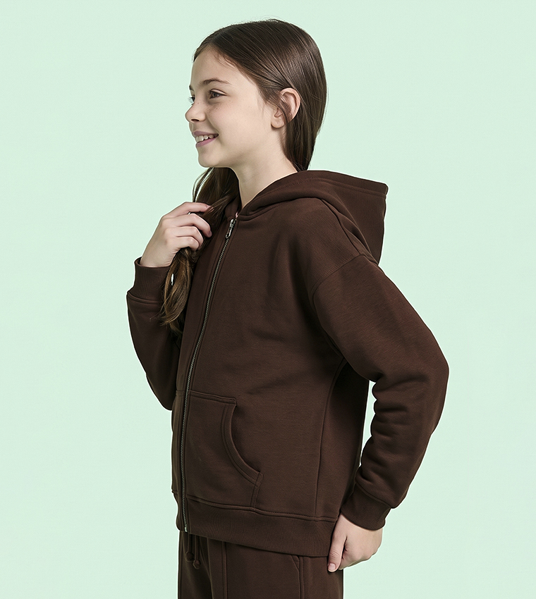 Solid Hooded Jacket with Zipper