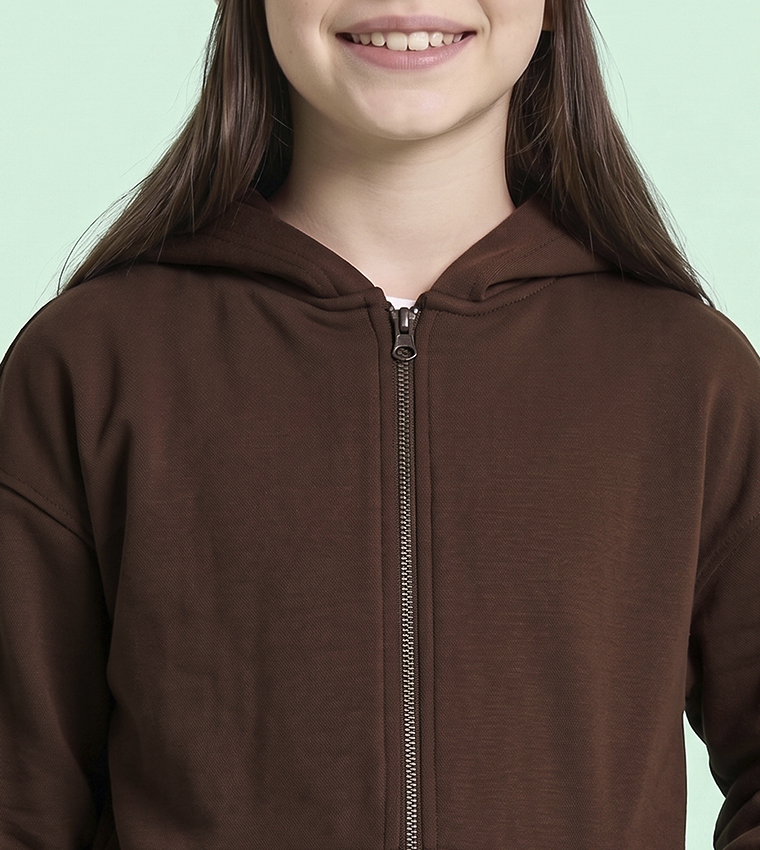 Solid Hooded Jacket with Zipper
