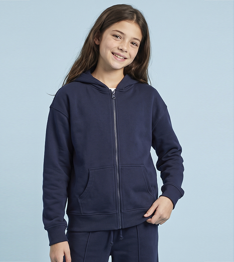 Solid Hooded Jacket with Zipper