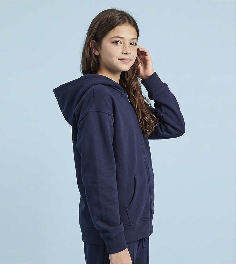 Solid Hooded Jacket with Zipper