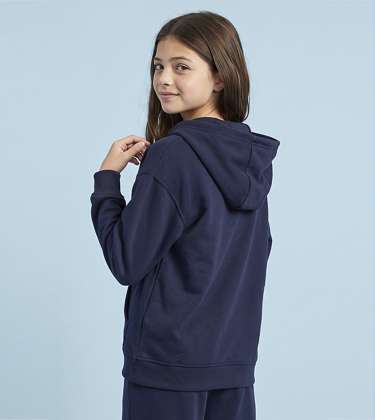 Solid Hooded Jacket with Zipper