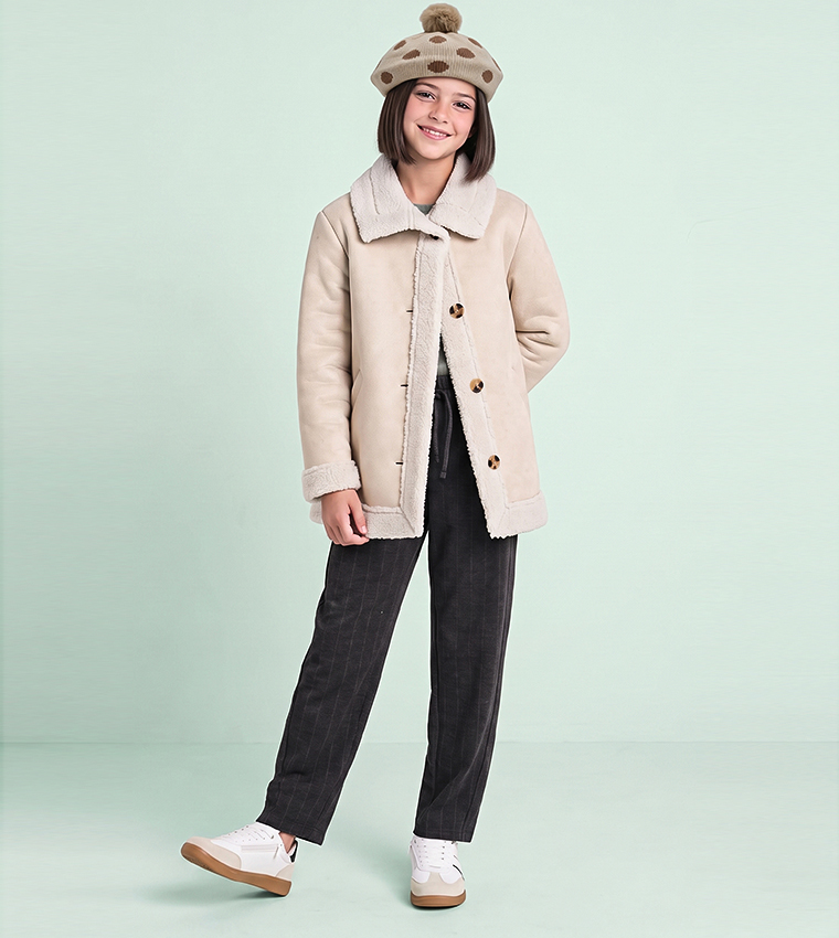Fur Trim Jacket with Button Closure
