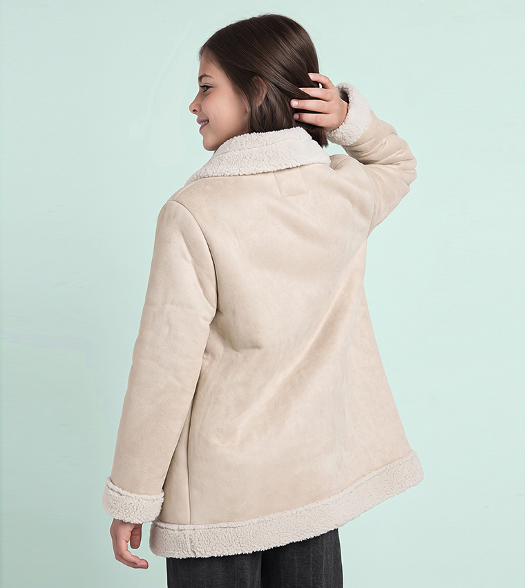 Fur Trim Jacket with Button Closure