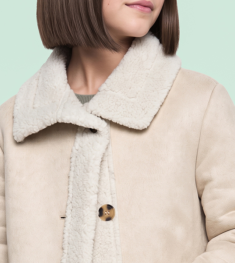 Fur Trim Jacket with Button Closure