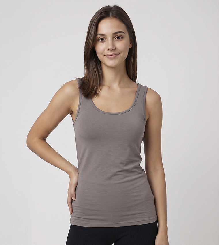 R&B  Sleeveless Tops - Dark Grey Sleeveless Tops