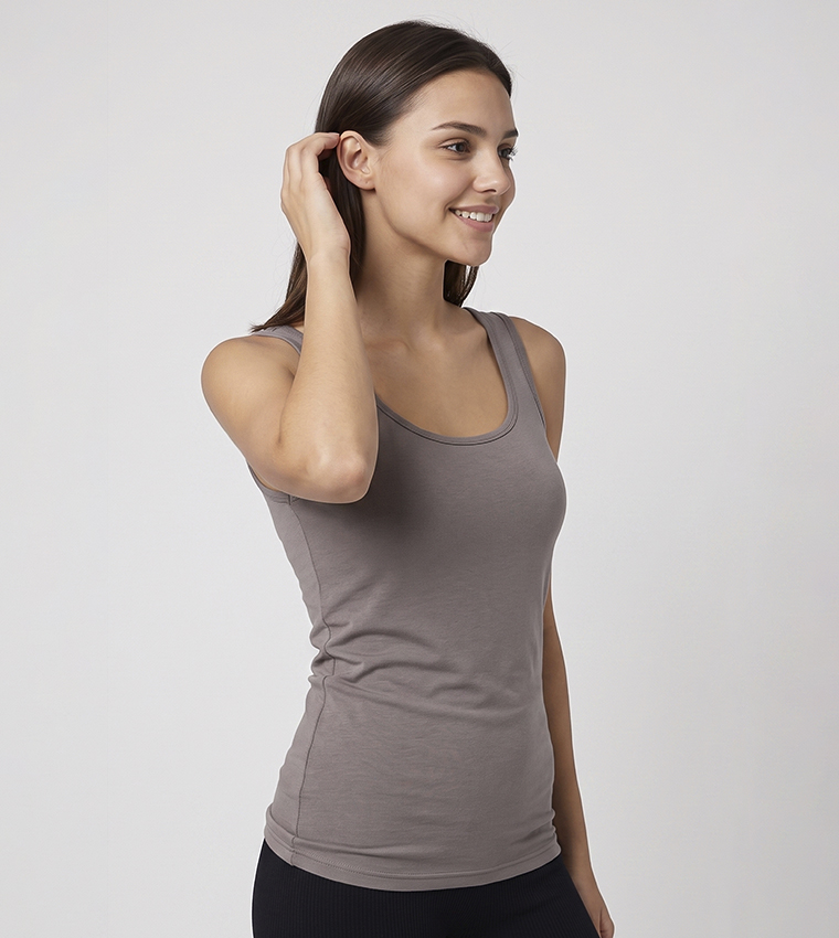 R&B  Sleeveless Tops - Dark Grey Sleeveless Tops