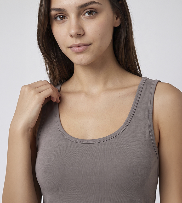 R&B  Sleeveless Tops - Dark Grey Sleeveless Tops