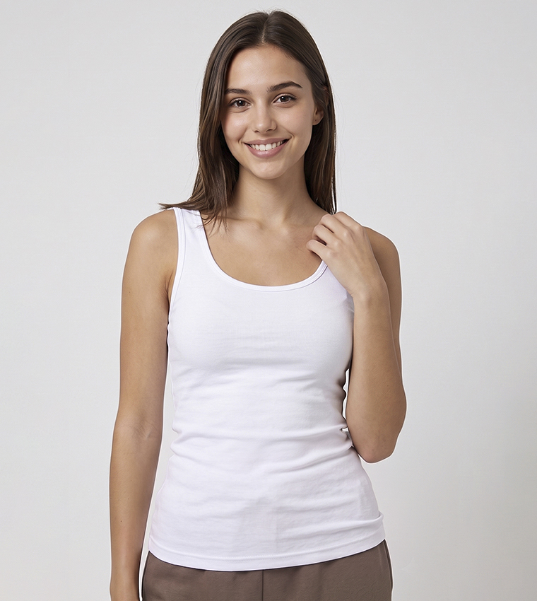 R&B  Sleeveless Tops - White Sleeveless Tops