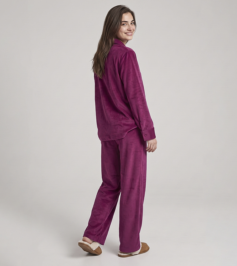 Solid Lapel Collar Pyjama Set