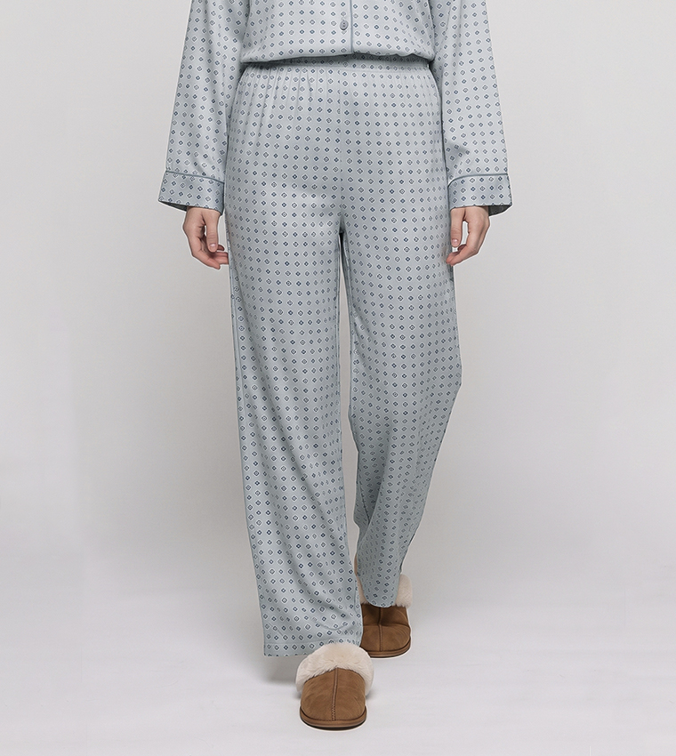 Patterned Lapel Collar Pyjama Set
