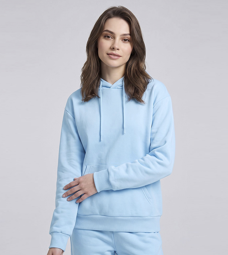 Solid Hoodie with Long Sleeves