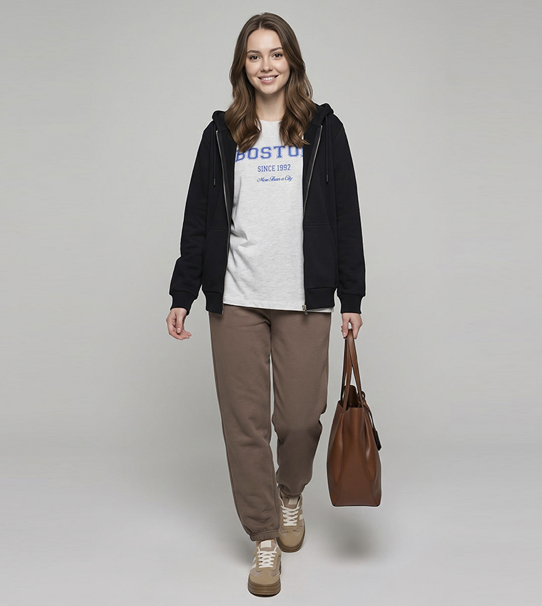 Solid Hooded Jacket with Zipper Closure