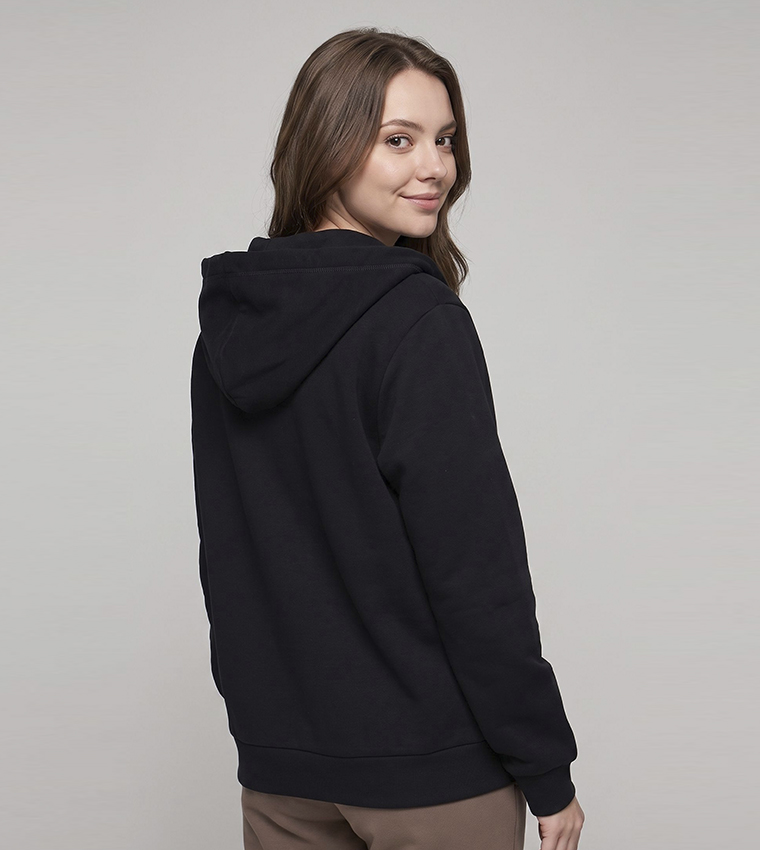 Solid Hooded Jacket with Zipper Closure