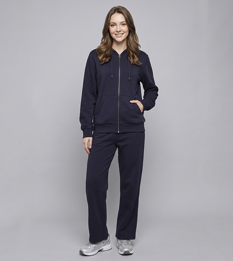 Solid Hooded Jacket with Zipper Closure