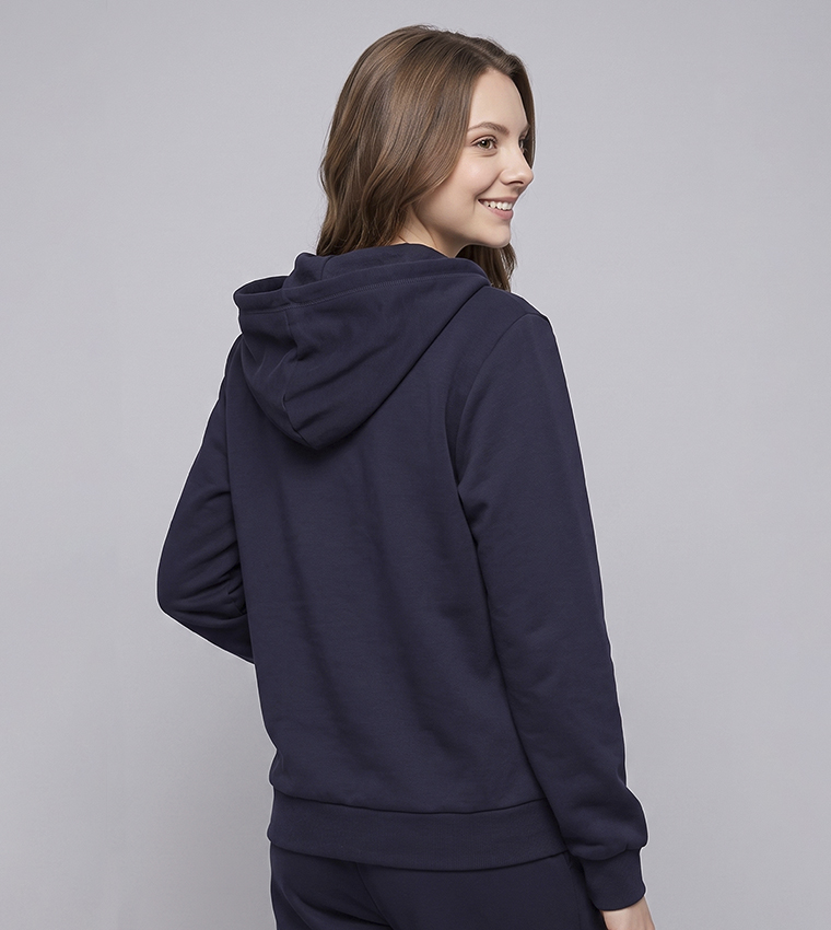 Solid Hooded Jacket with Zipper Closure