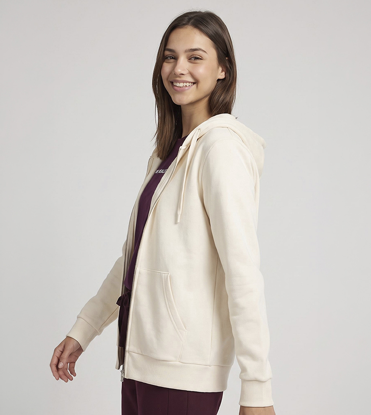 Solid Hooded Jacket with Zipper Closure