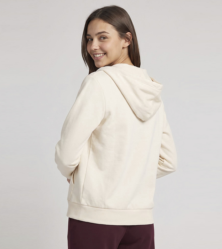 Solid Hooded Jacket with Zipper Closure
