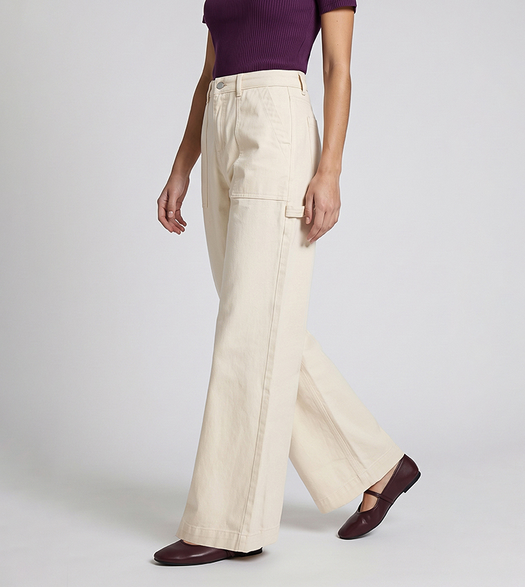 Solid Carpenter Fit Jeans with Button Closure