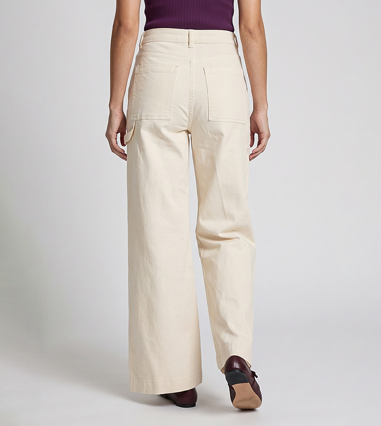 Solid Carpenter Fit Jeans with Button Closure