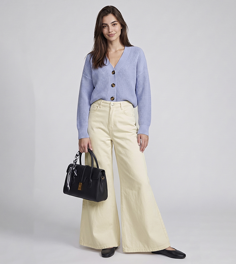 Solid Wide Leg Jeans with Button Closure