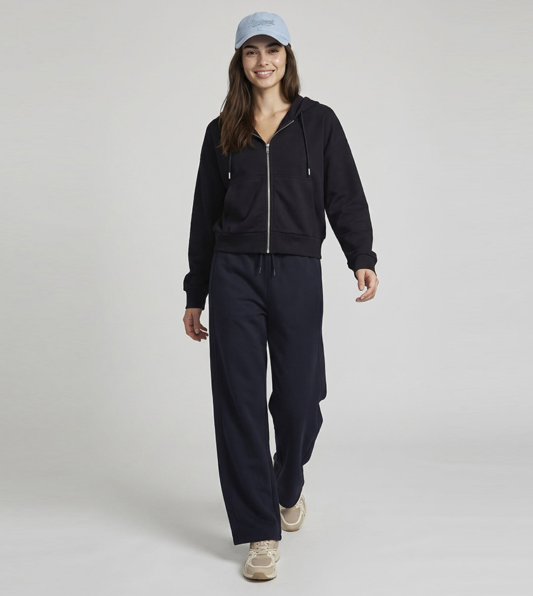Solid Hooded Jacket with Zipper Closure