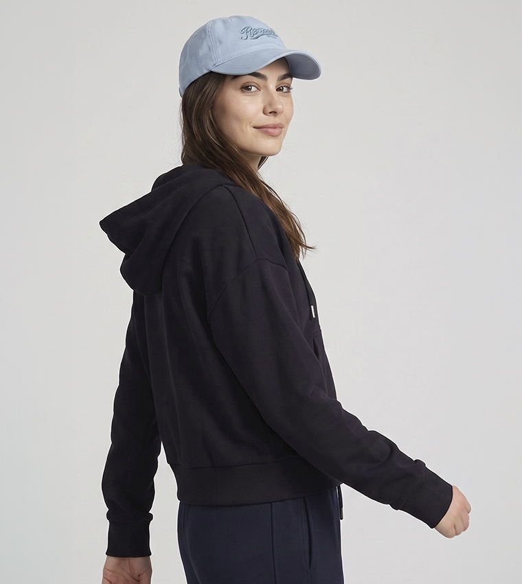 Solid Hooded Jacket with Zipper Closure