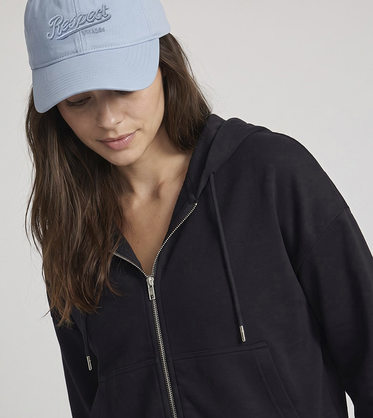 Solid Hooded Jacket with Zipper Closure