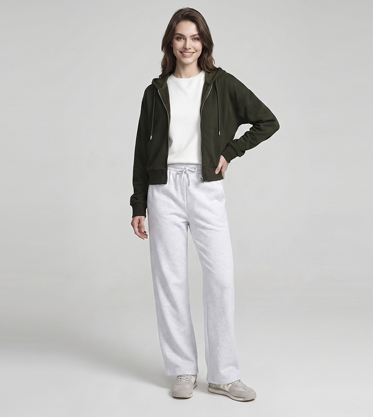 Solid Hooded Jacket with Zipper Closure
