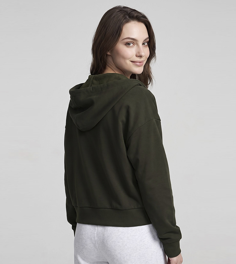 Solid Hooded Jacket with Zipper Closure