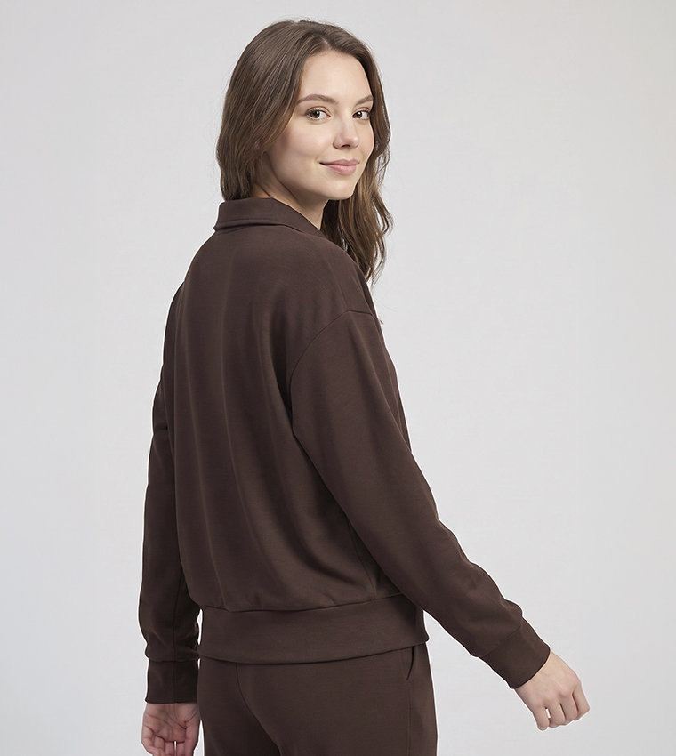 Solid Collared Sweatshirt with Long Sleeves