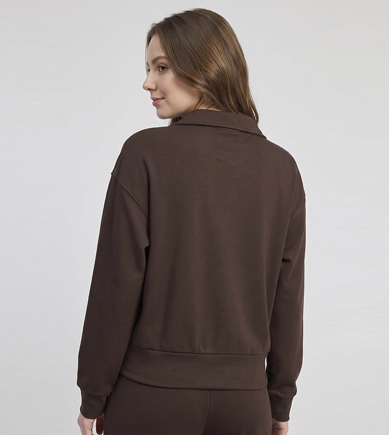 Solid Collared Sweatshirt with Long Sleeves