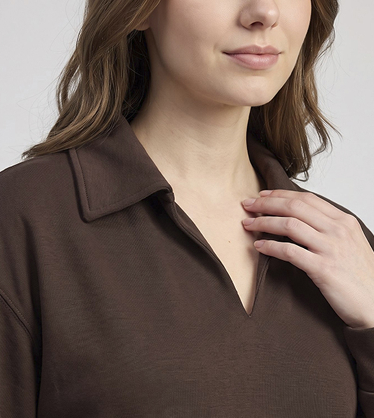 Solid Collared Sweatshirt with Long Sleeves