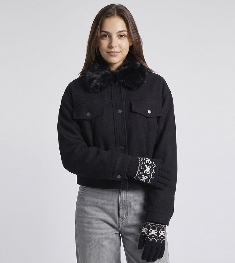 Solid Collared Jacket with Button Closure