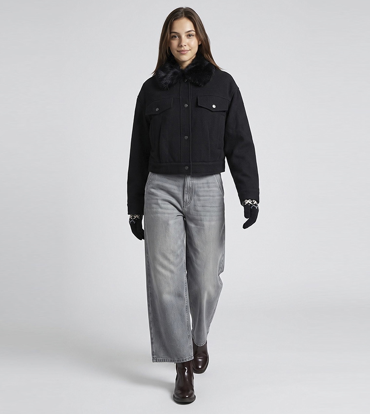 Solid Collared Jacket with Button Closure