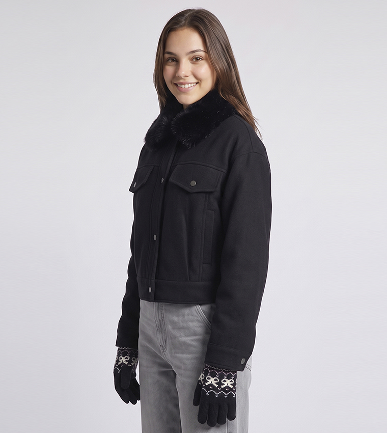 Solid Collared Jacket with Button Closure