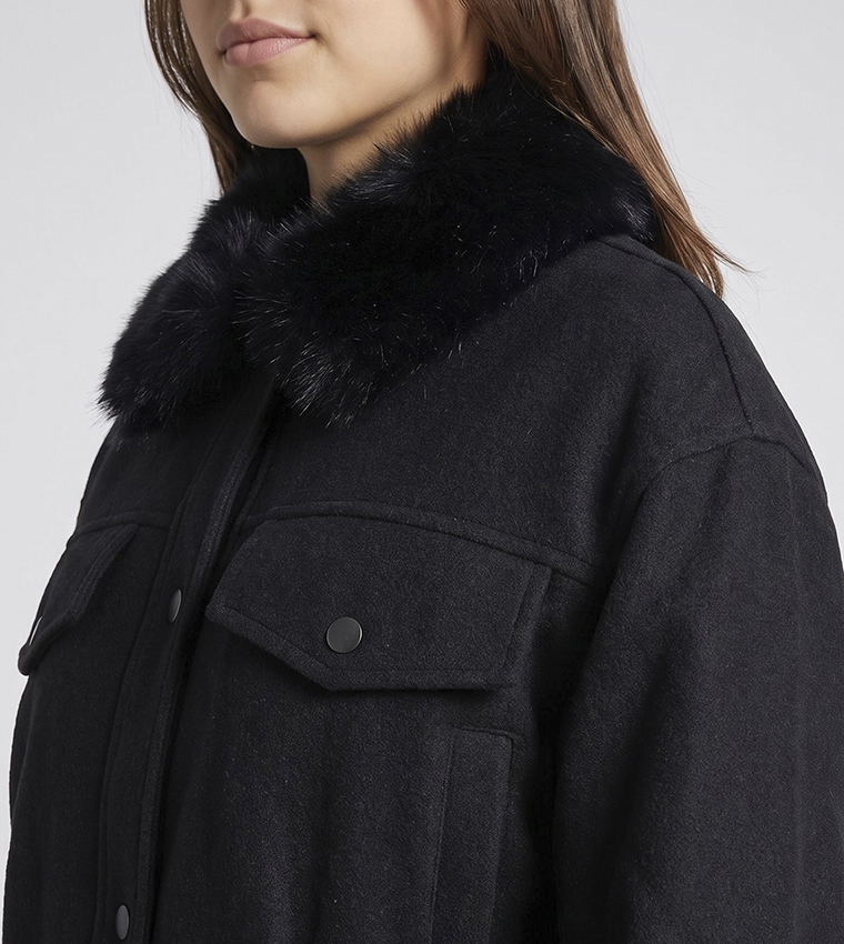 Solid Collared Jacket with Button Closure