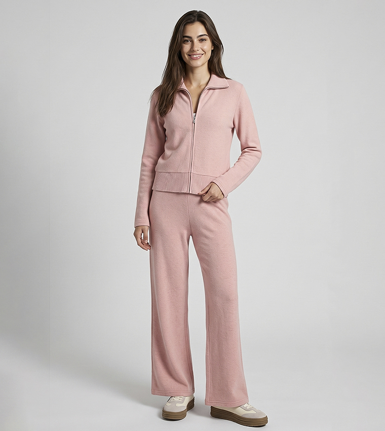 Solid Collared Jacket with Zipper Closure