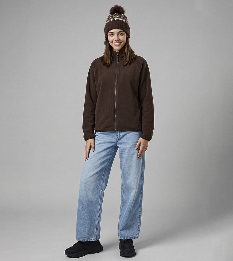 Solid Casual Jacket with Zipper Closure