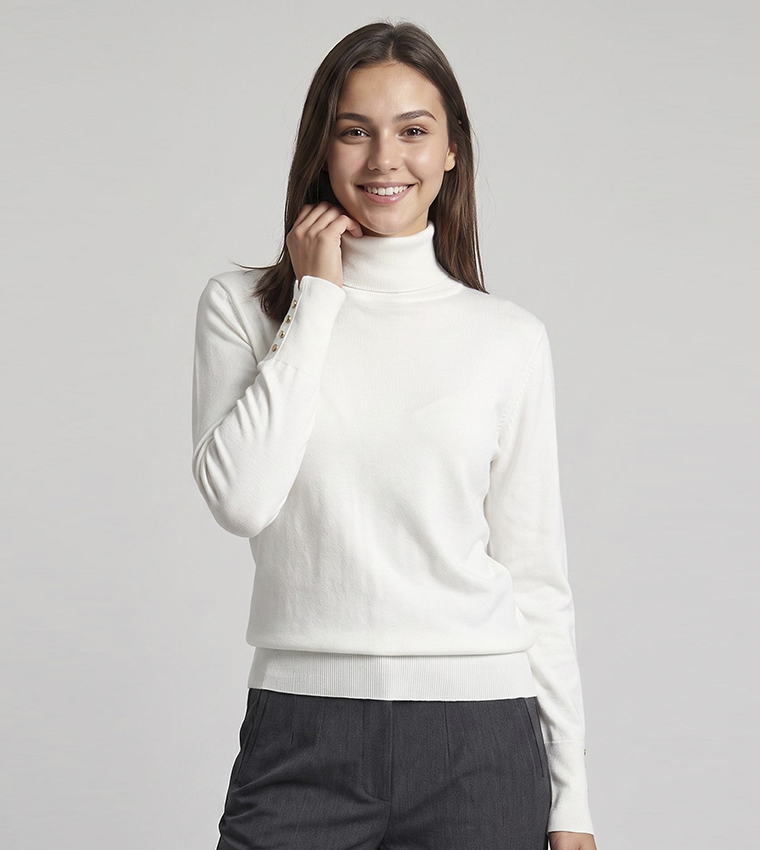 Solid Sweater with Turtleneck and Long Sleeves