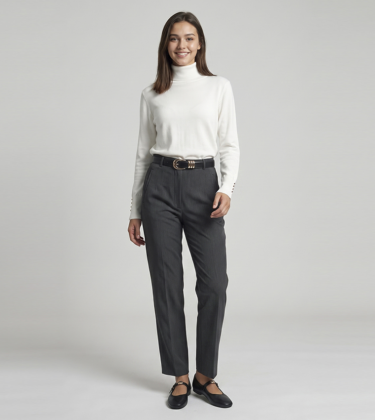 Solid Sweater with Turtleneck and Long Sleeves