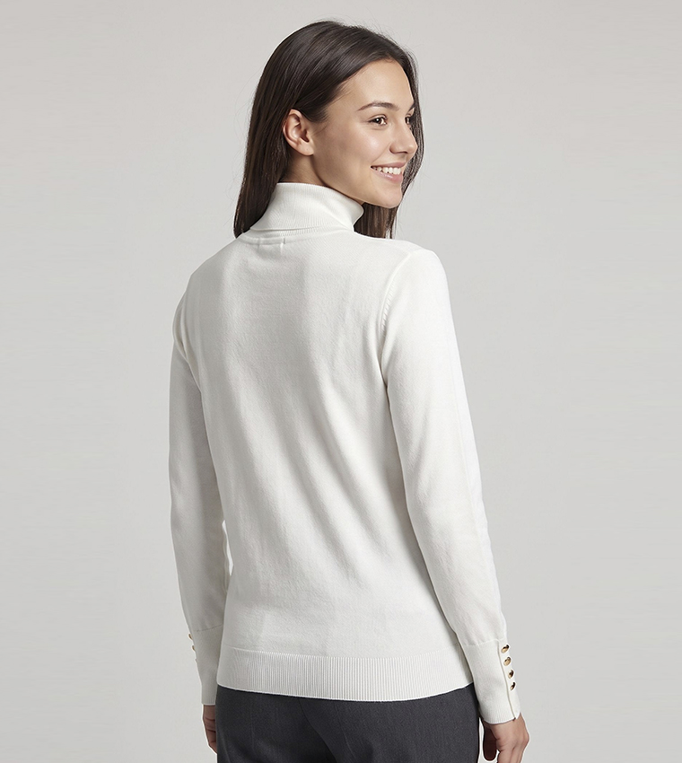 Solid Sweater with Turtleneck and Long Sleeves