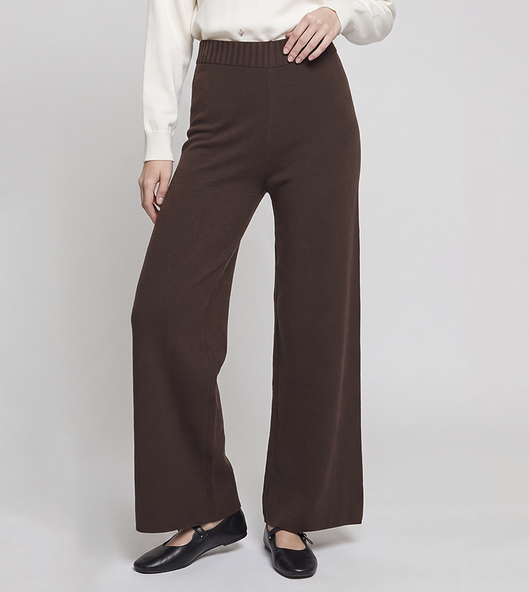 Solid Knit Pants with Elastic Waist