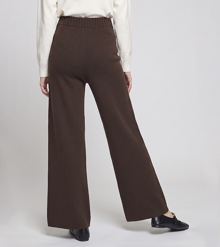 Solid Knit Pants with Elastic Waist